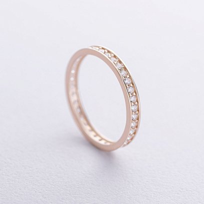 Кольцо с дорожкой фианитов (желтое золото) к08013