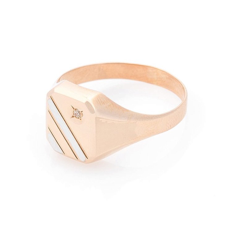 Золота печатка з фіанітом к05641 від ювелірного магазину Онікс - 1