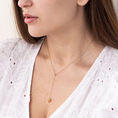 Колье с кубиком в желтом золоте 860355М №2