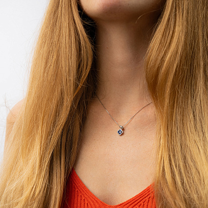 Золоте кольє - краватка "Конюшина" з діамантами і сапфірами колб0148mi №2