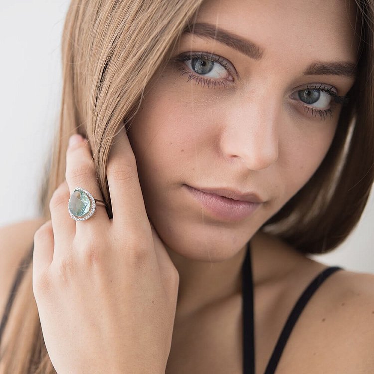 Каблучка з блакитними фіанітами к19 від ювелірного магазину Онікс