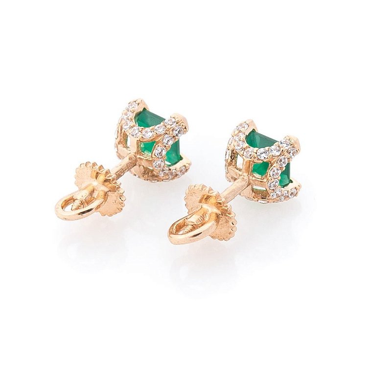 Золоті сережки-пусети (агат, фіаніти) с482 - 2 Золоті сережки-пусети (агат, фіаніти) с482 від ювелірного магазину Онікс - 2