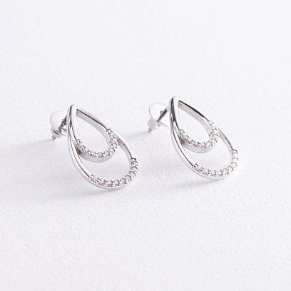 Срібні сережки - пусети "Крапельки" з фіанітами 4903 №2