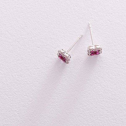 Золотые серьги-пусеты с бриллиантами и рубинами сб0307lg №5