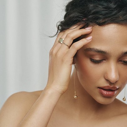 Сережки - пусети "Margo" з кульками на ланцюжку (жовте золото) с08240 №8