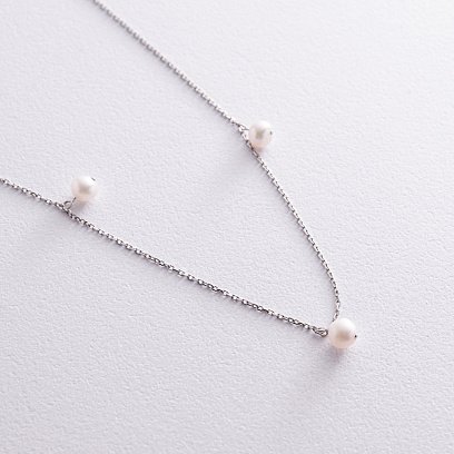 Колье с жемчугом (белое золото) кол02399 №3