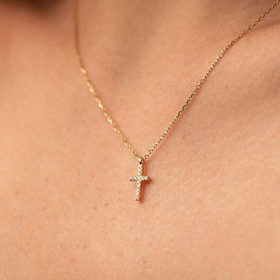 Кольє "Хрестик" у жовтому золоті (фіаніти) кол02508 №4