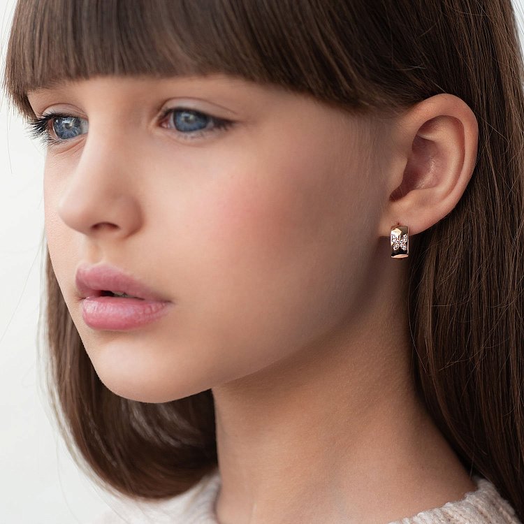 Золоті сережки "Метелики" (фіаніт) с05412 від ювелірного магазину Онікс - 1