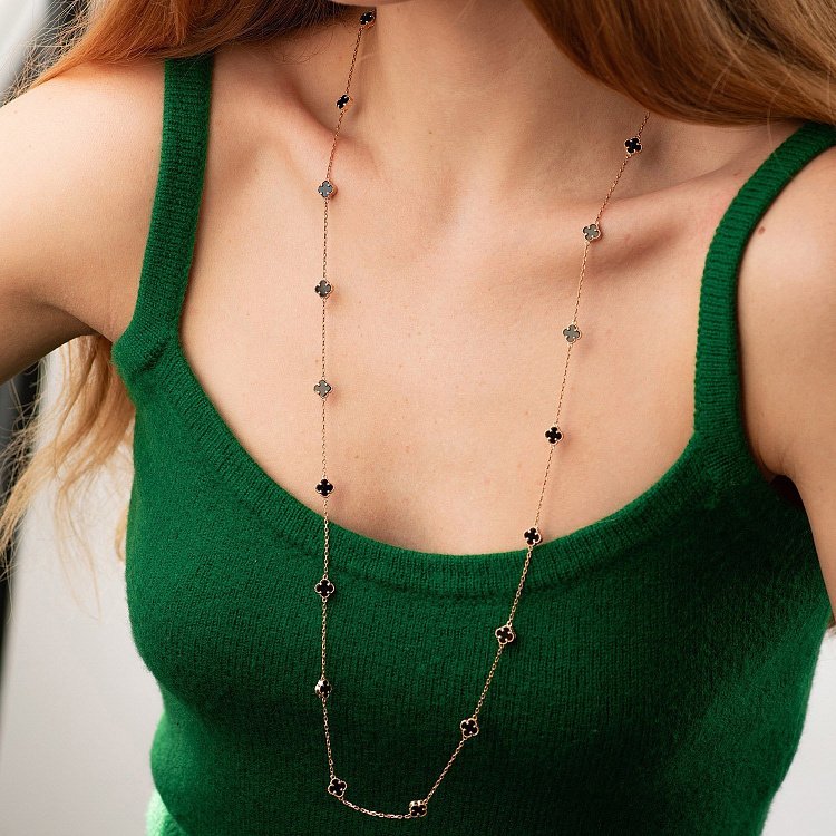 Колье "Клевер" с ониксом mini (красное золото) кол02423 от ювелирного магазина Оникс - 5