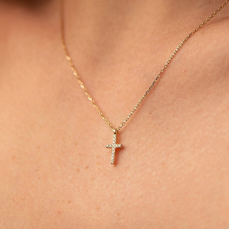 Кольє "Хрестик" у жовтому золоті (фіаніти) кол02508 від ювелірного магазину Онікс - 3