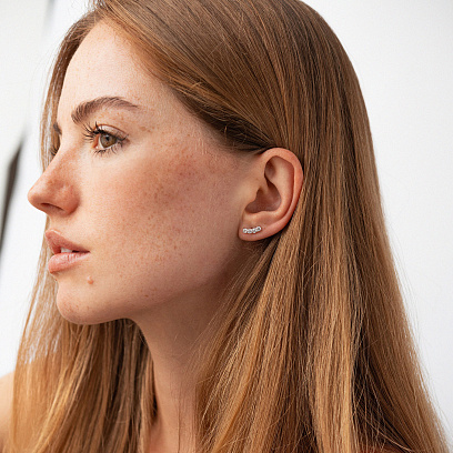 Серьги - пусеты "Lora" с фианитами (белое золото) с09128 №2