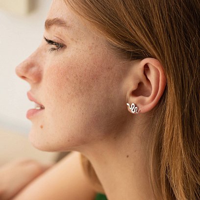 Сережки - пусети "Змії" у білому золоті с07998 №3