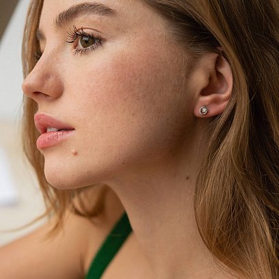 Золотые серьги - пусеты с бриллиантами 31221121 №4