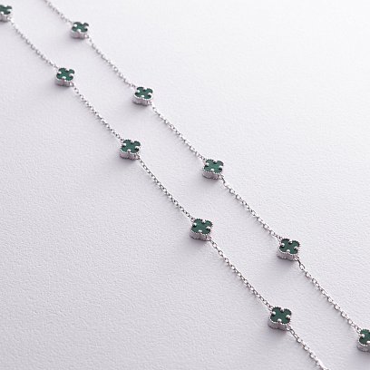 Кольє "Конюшина" з малахітом mini (біле золото) кол02426