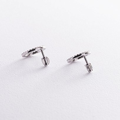 Срібні сережки - пусети "Кругообіг" (білі фіаніти) 064510б №8