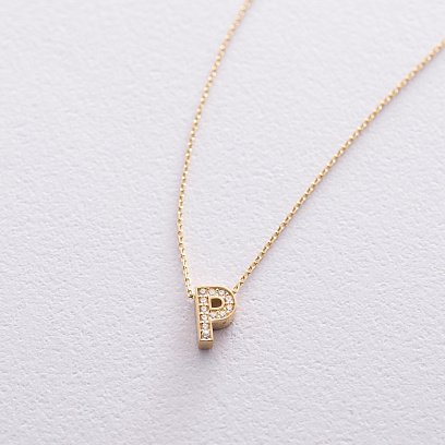 Колье с буквой "Р" в желтом золоте (фианиты) кол01165Р