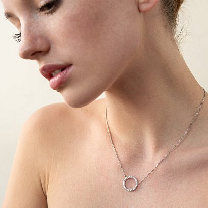 Срібне кольє "Кругообіг" з фіанітами 181097