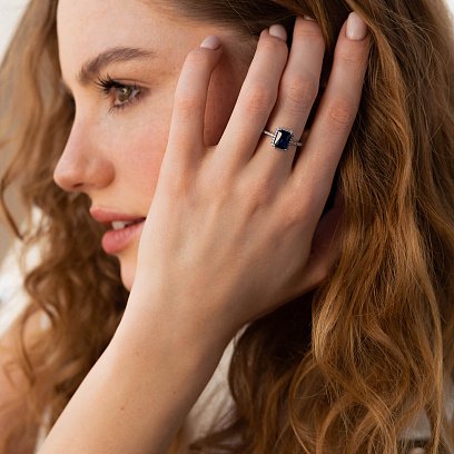 Серебряное кольцо с синт. сапфиром и фианитами 1830/1р-HSPH №4