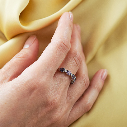 Срібна каблучка з аметистом і фіанітами 1844/1p-AMET №2