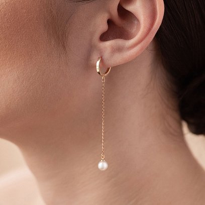 Сережки - кільця "Перлина на ланцюжку" у червоному золоті с08355 №6