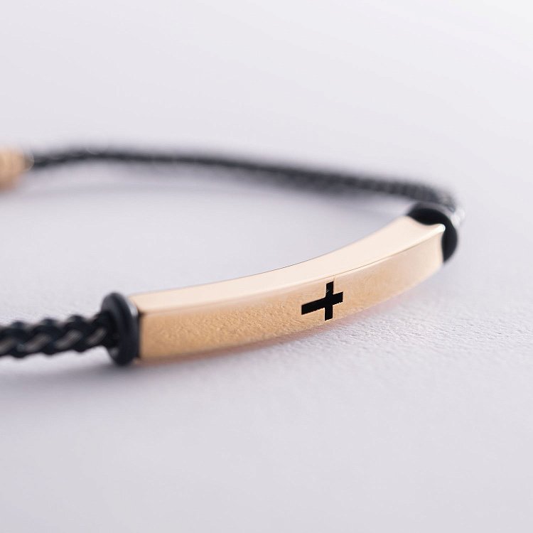 Браслет з металізованим шнуром і золотими вставками б04054 від ювелірного магазину Онікс - 1