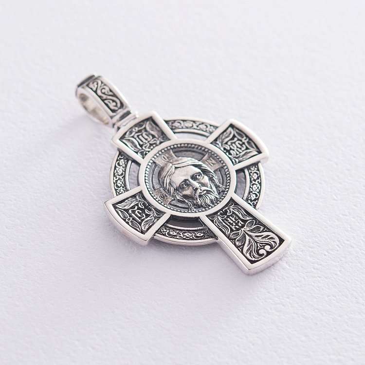 Серебряный крестик "Спас Нерукотворный. Молитва Да воскреснет Бог" 133002 от ювелирного магазина Оникс - 2