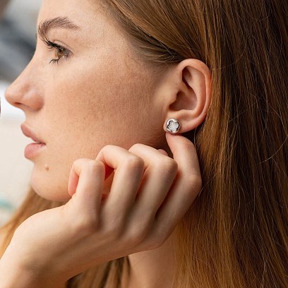 Золотые серьги - пусеты "Клевер" с бриллиантами 341151121 №4