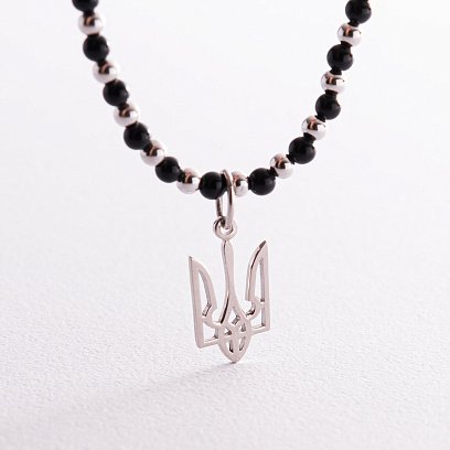 Срібне кольє "Герб України - Тризуб" з оніксом 1050