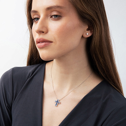 Хрестик у білому золоті (діаманти, сапфіри) пб0395ca №2