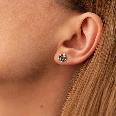 Серьги-пусеты "Розочки" с чернением 12515