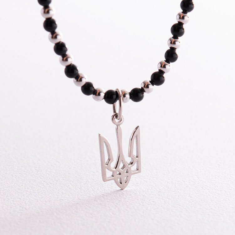 Срібне кольє "Герб України - Тризуб" з оніксом 1050 від ювелірного магазину Онікс