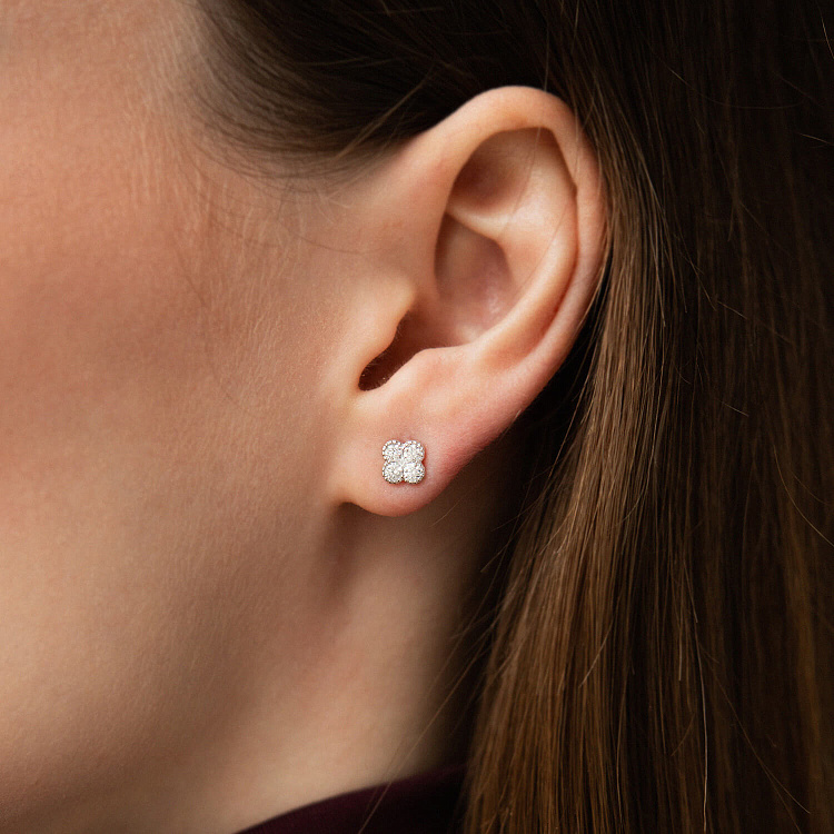 Золоті сережки - пусети "Конюшина" з діамантами сб0620lg від ювелірного магазину Онікс - 3