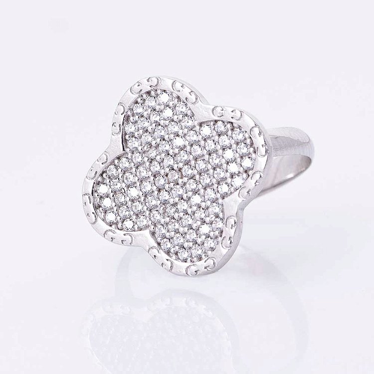 Золота каблучка "Конюшина" з фіанітами к04772 від ювелірного магазину Онікс - 1