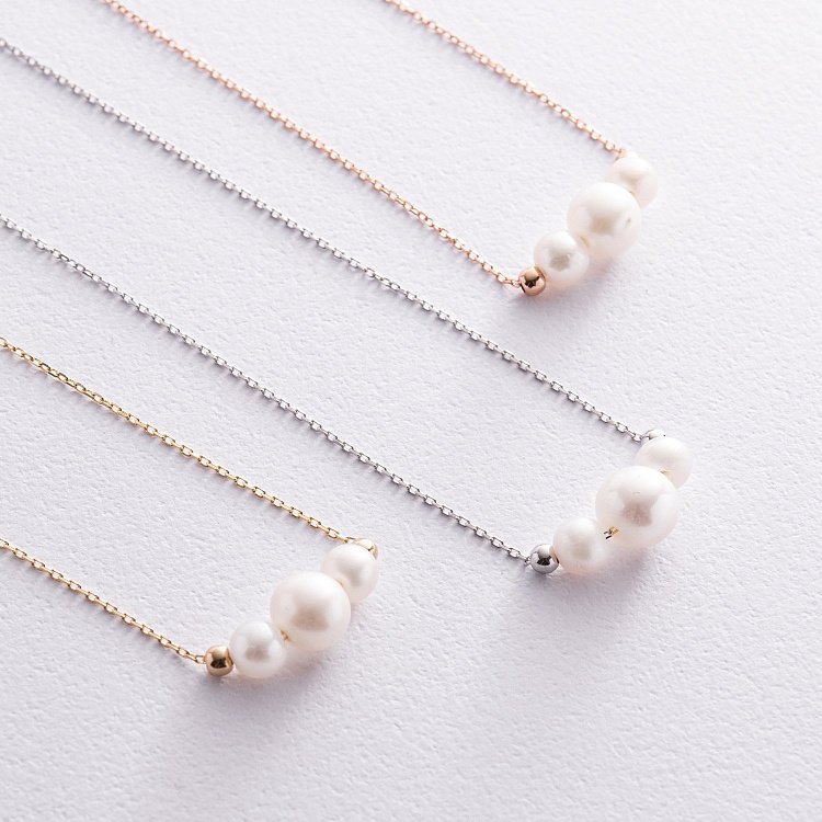 Кольє з кульками та перлами (червоне золото) кол02406 від ювелірного магазину Онікс - 9