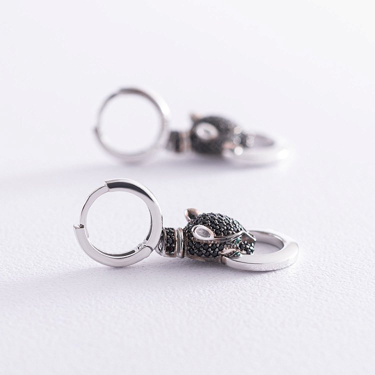 Золоті сережки "Пантери" з фіанітами с07161 від ювелірного магазину Онікс - 1