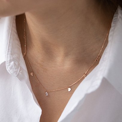 Колье "Верь надейся люби" с фианитом в красном золоте кол01831 №4