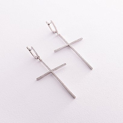 Серебряные серьги "Кресты" с белыми фианитами  3610
