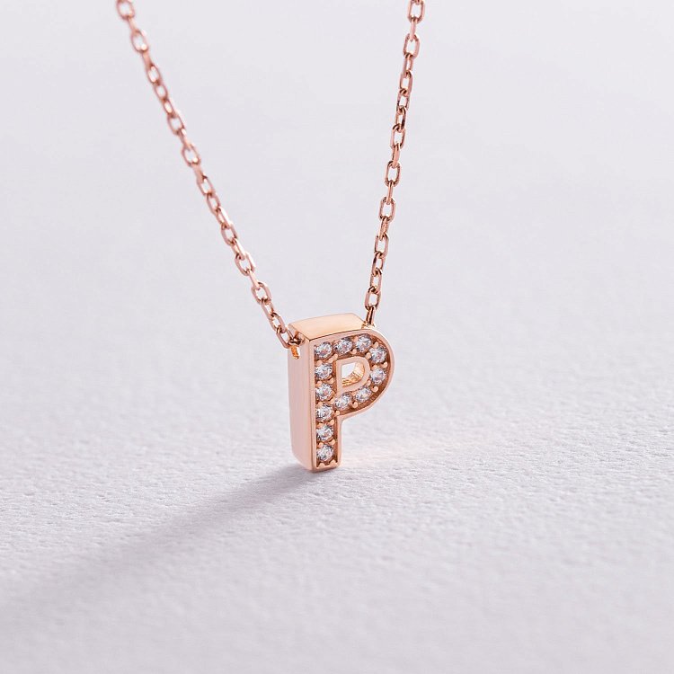 Колье с буквой "Р" в красном золоте (фианиты) кол01255Р от ювелирного магазина Оникс - 6