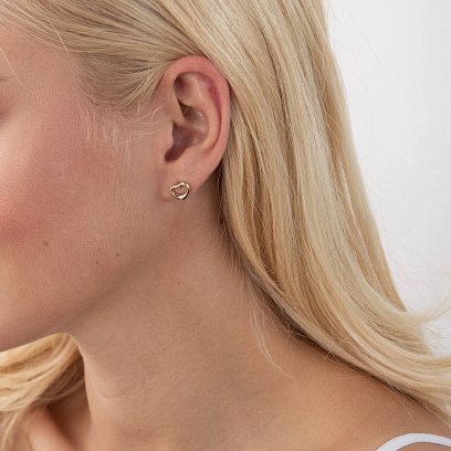 Серьги - пусеты "Сердечки" в желтом золоте с07575 №2