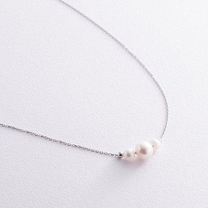 Кольє з кульками та перлами (біле золото) кол02404 №5