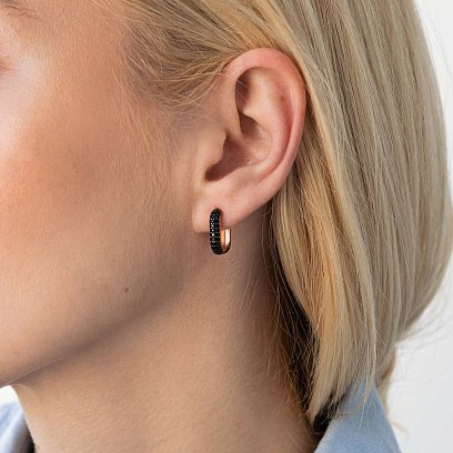 Золотые серьги "Беата" с черными фианитами с07861 №4