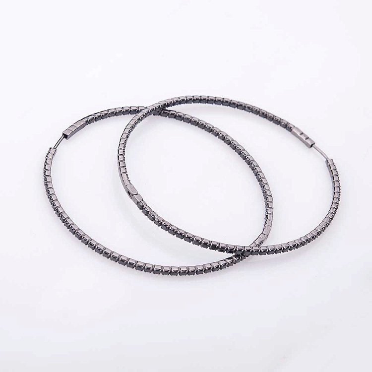 Золотые серьги "Кольца" с черными фианитами TNSCIONECCB0b от ювелирного магазина Оникс - 1