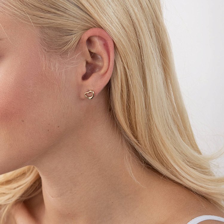 Серьги - пусеты "Сердечки" в желтом золоте с07575 от ювелирного магазина Оникс - 1