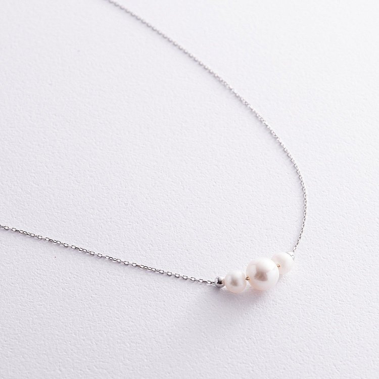 Кольє з кульками та перлами (біле золото) кол02404 від ювелірного магазину Онікс - 5