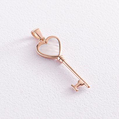 Подвеска "Ключик" в красном золоте (перламутр, фианит) п03665 №3