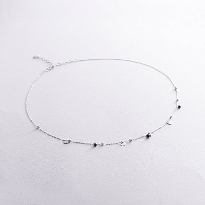 Золоте кольє "Сердечки" з чорними фіанітами кол02362