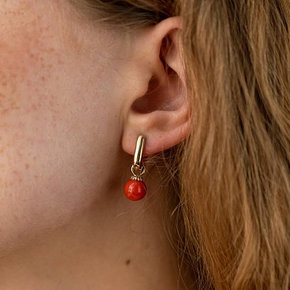 Сережки з коралом (жовте золото) с08548 №4