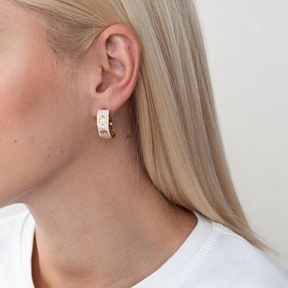 Золоті сережки "Love" з фіанітами с04932 №2