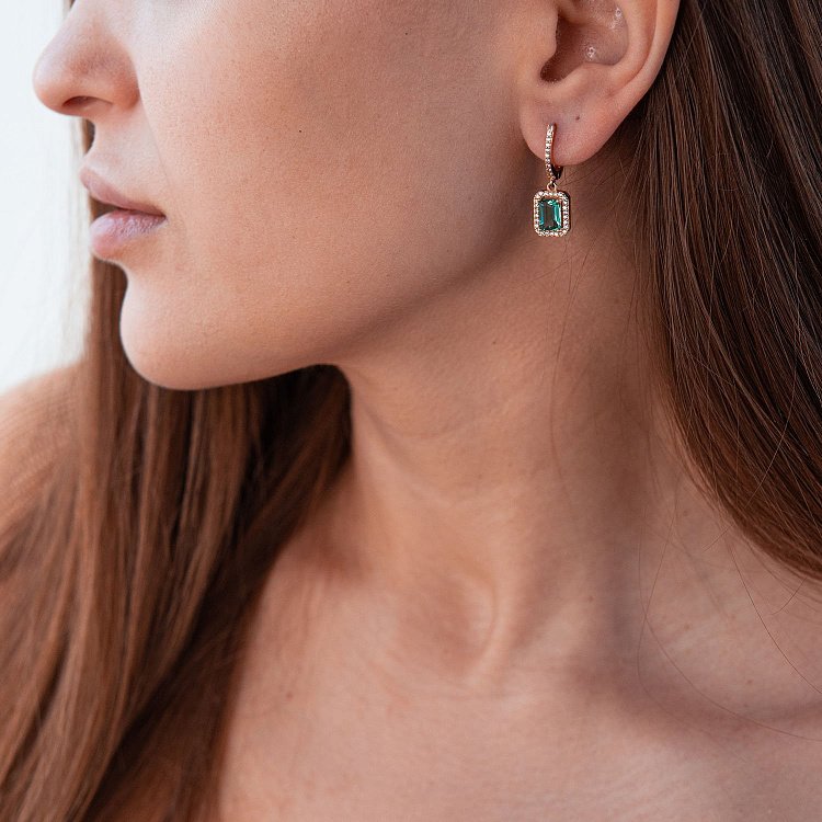 Золотые серьги с празиолитами и фианитами с04174 от ювелирного магазина Оникс - 1