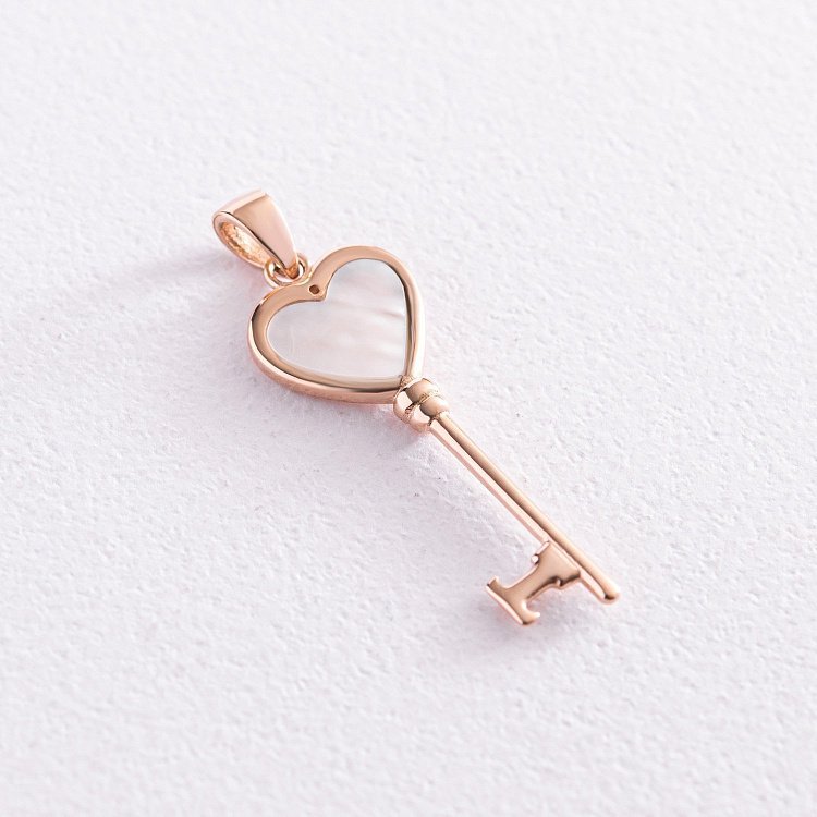 Подвеска "Ключик" в красном золоте (перламутр, фианит) п03665 от ювелирного магазина Оникс - 2